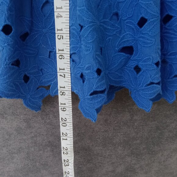 J. CREW‎ Eyelet Floral Pleated Lace Pintuck Cobalt Blue Lined Mini Skirt Sz.4 - Picture 6 of 6